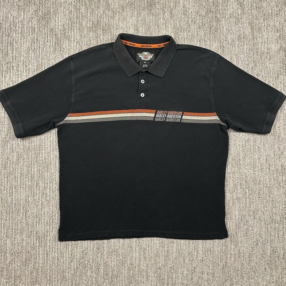 Vtg Harley Davidson Polo Shirt Size 2XL Mens Motorcycle Biker Black Short Sleeve